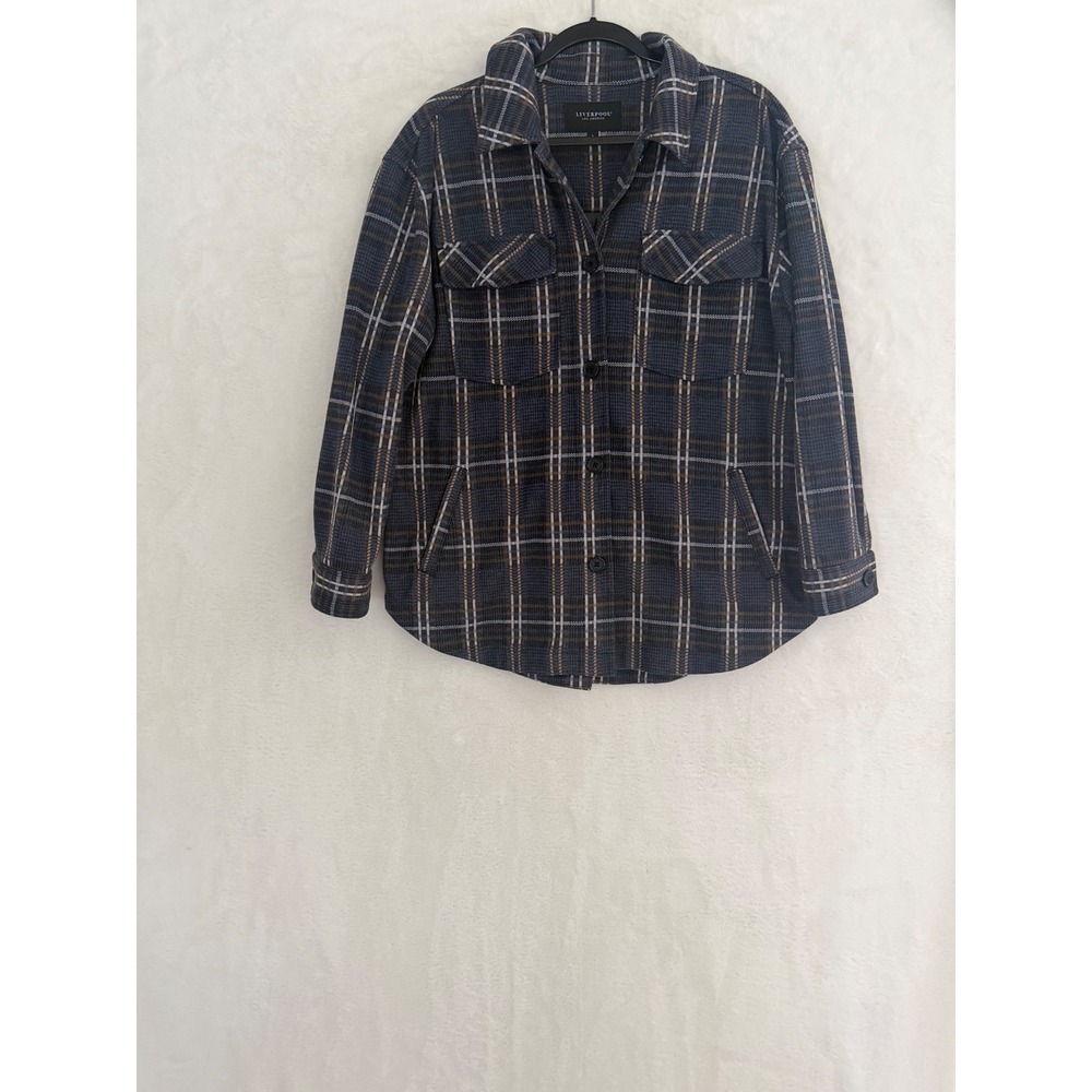 Liverpool Los Angeles Plaid Shirt Jacket Shacket Blue Brown LM1081NE6 Large